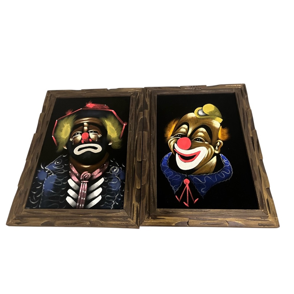 Clown 2 Paintings On Canvas Abstract Impressionism One of a kind Neon Folk Art !